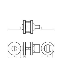 Ronde WC garnituur - Ø50 mm met stift 8 mm (RAL 9005 Gitzwart)