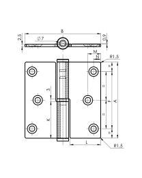 Gesloten paumel 6507 - 100 x 82 mm (Inox)