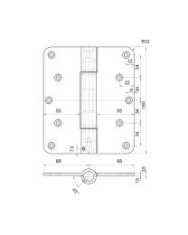 Zware scharnier VN 2929/160 met MSTS penbeveiliging - 160 x 136 x 3,5 mm (Inox)