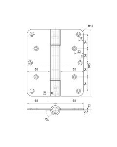 Zware scharnier VN 2929/160 met MSTS penbeveiliging - 160 x 136 x 3,5 mm (Inox)